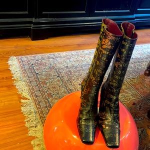 COPY - Brown Croc Embossed Leather Boots